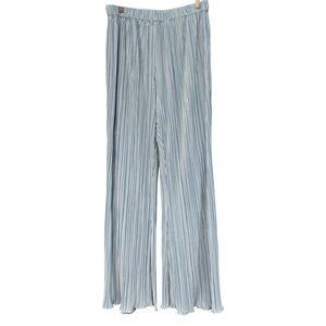 Showpo US 8 Blue Shiny Pleated Wide Leg Palazzo Pants